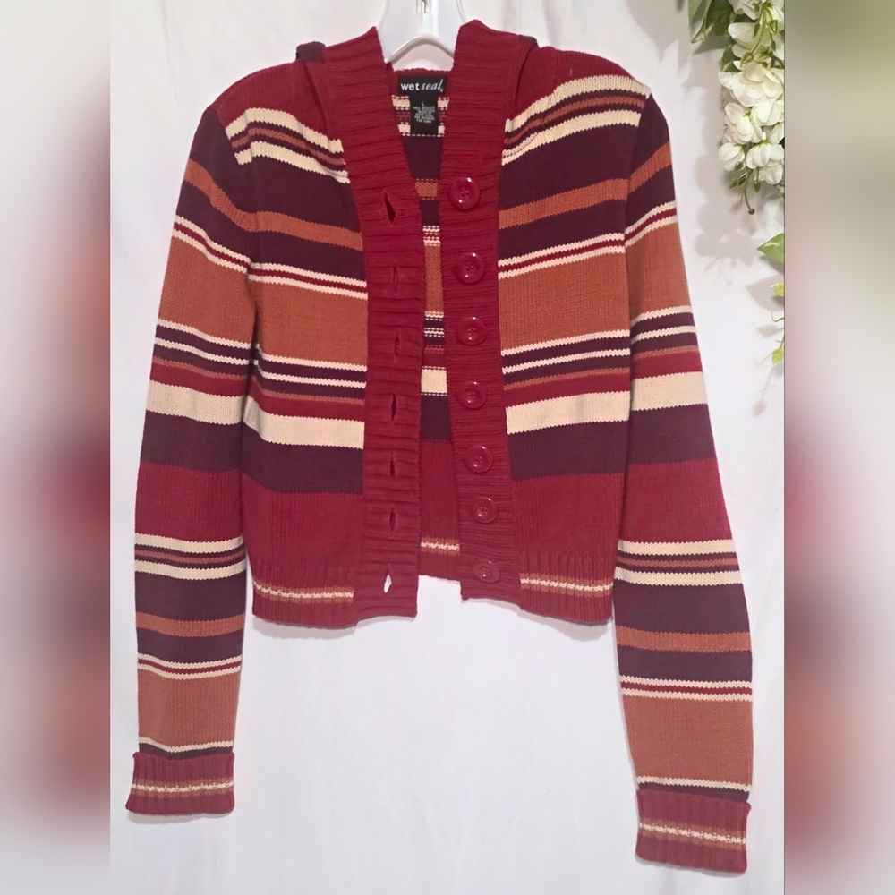 Striped WET SEAL Burgundy and Tan Women's Sweater